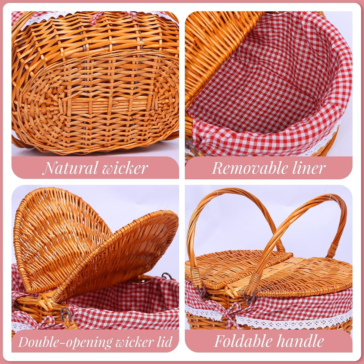 Wicker Picnic Basket with Handle, 15" Large Picnic Basket