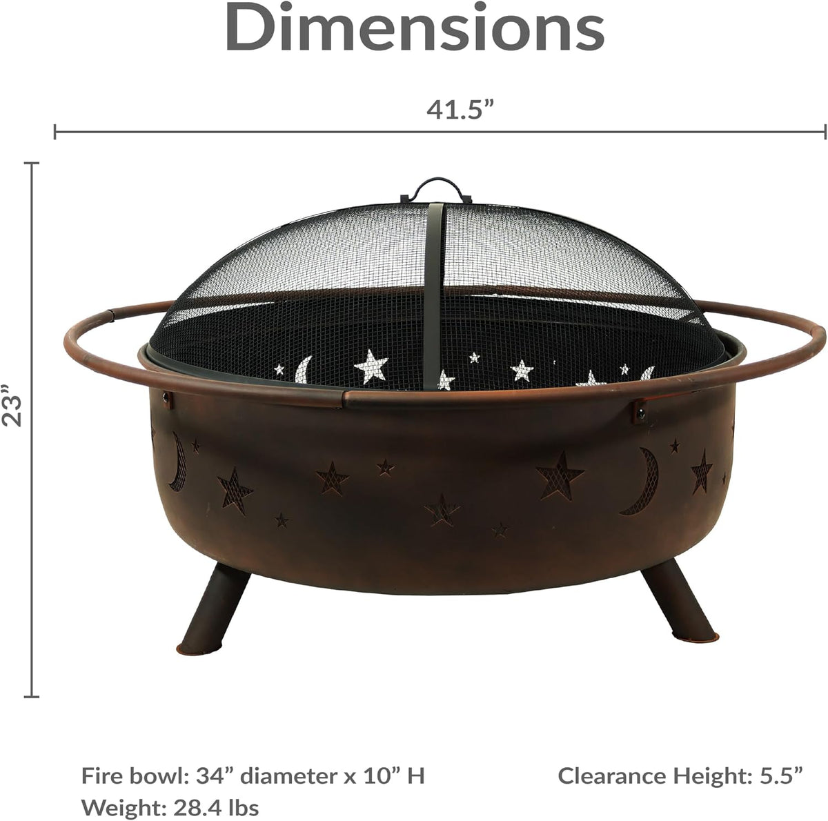 Sunnydaze Cosmic 42" Large Fire Pit for Outside Wood Burning, Round, Metal