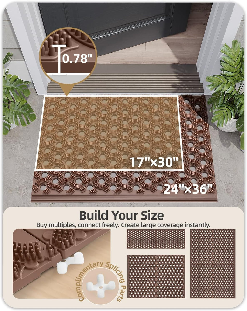 Color&Geometry Super Heavyweight TPE Welcome Mat Outdoor, 24"x36" Brown