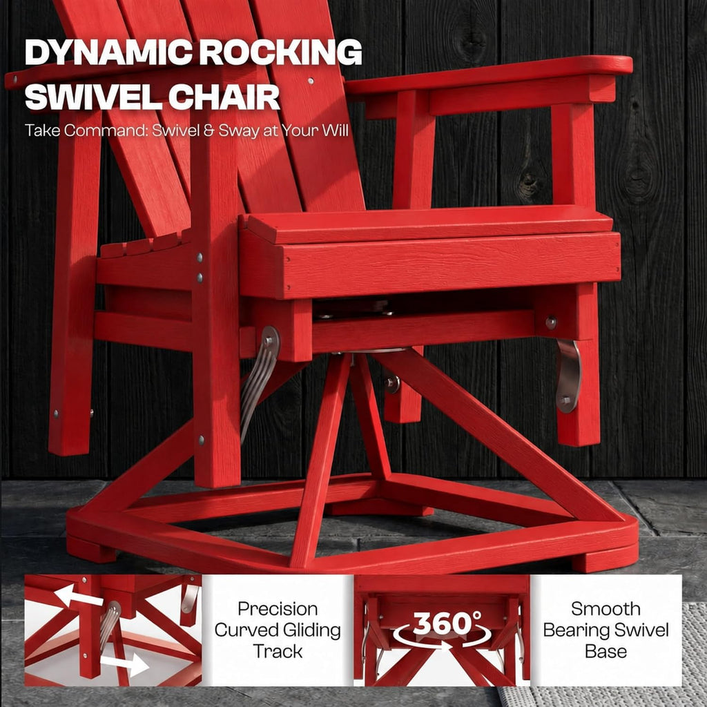 4-Piece Adirondack Swivel Glider Chair Set, Composite HDPE Outdoor Furniture for Backyard Conversation Set, Heavy Duty All-Weather Gliding Rocker for Patio, Red