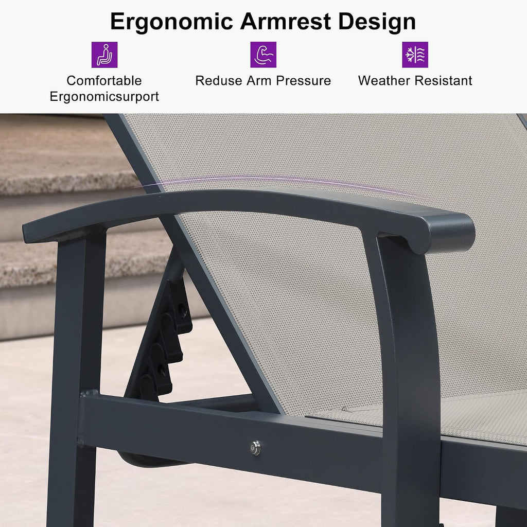 PURPLE LEAF Outdoor Chaise Lounge Chairs Set of 2 Aluminum Frame, Khaki
