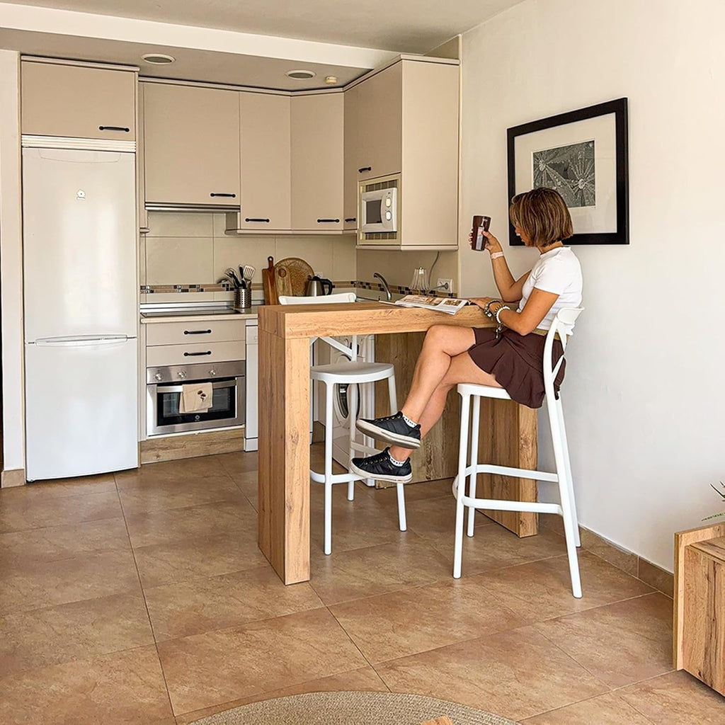 Mobili Fiver Evolution Tall Kitchen Bar Table Made in Italy | Space Saving, Counter Height Table for 2 | Modern Breakfast Bar Counter Top w/Cable Holder | Rustic Oak | 47,2 in x 15,7" in