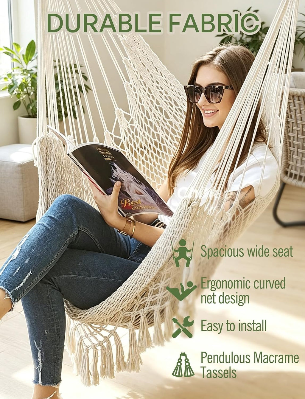 chihee hammock chair handmade woven mesh hanging seat showing dimensions