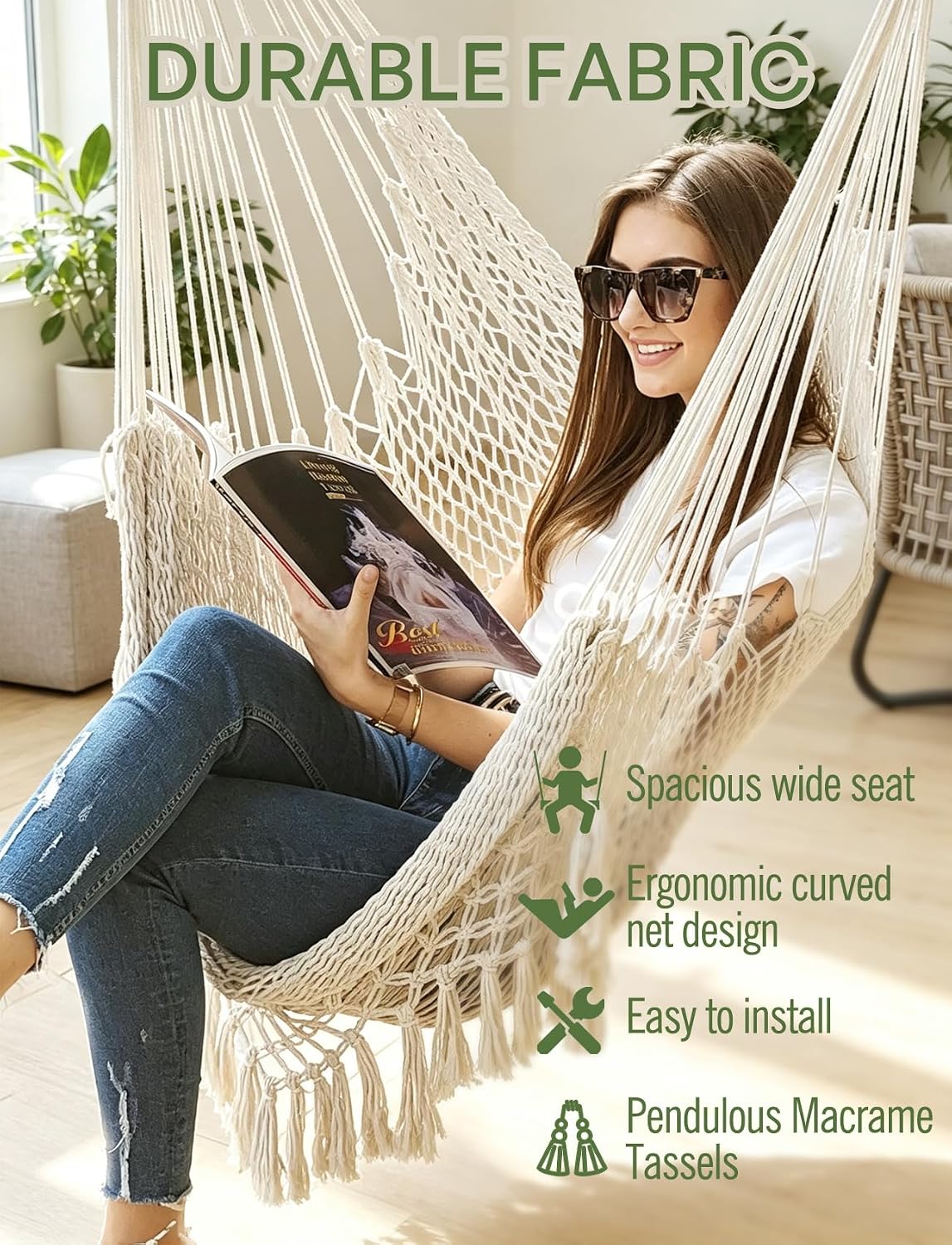 chihee hammock chair handmade woven mesh hanging seat showing dimensions
