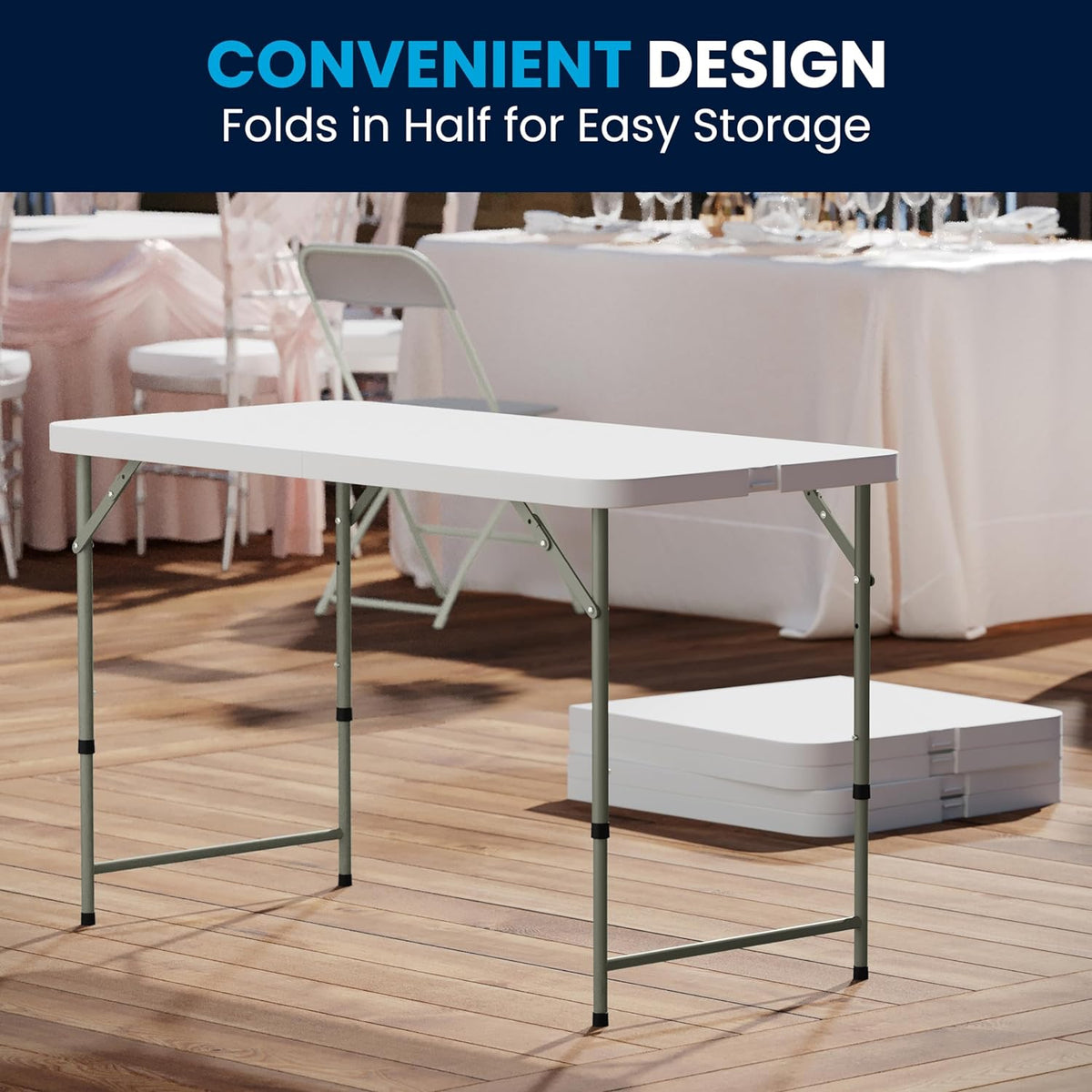 Flash Furniture 4-Foot Bi-Fold Granite White Plastic Folding Table