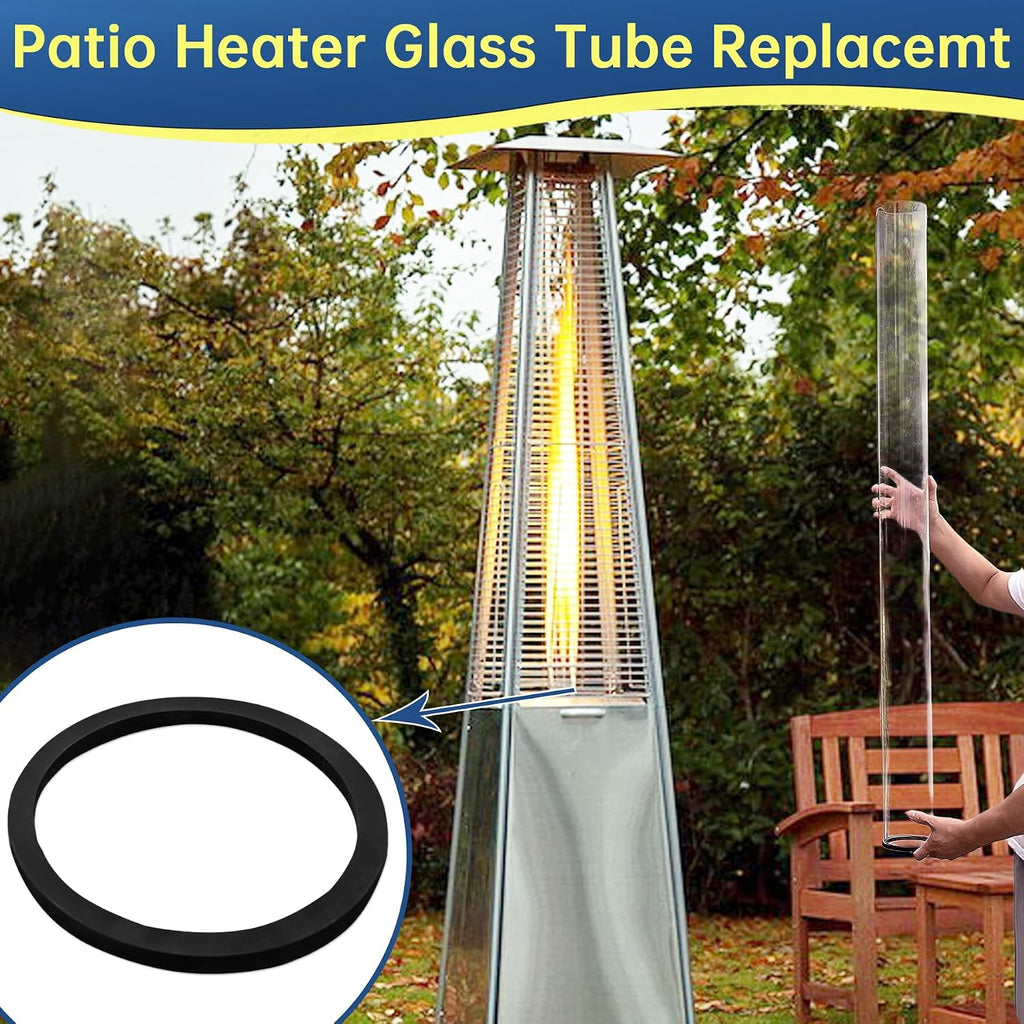 Patio Heater Glass Tube Replacement, 49.5" Tall 4" Diameter, Glass Tube Patio Heater with Ring, Fits 4-Sided Patio Heaters, Compatible with Hiland, Fire Sense, and more