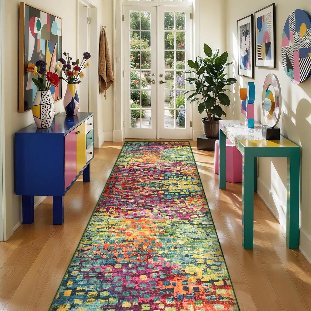 Colorful Abstract 2x6 Washable Runner Rug, Modern Non Slip Runner Rugs