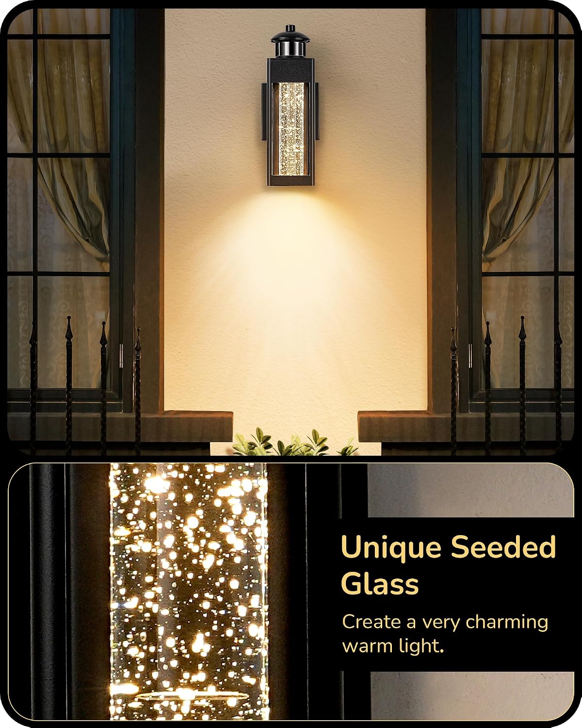 EDISHINE Motion Sensor Dusk to Dawn Outdoor Wall Lights, LED Porch Lights
