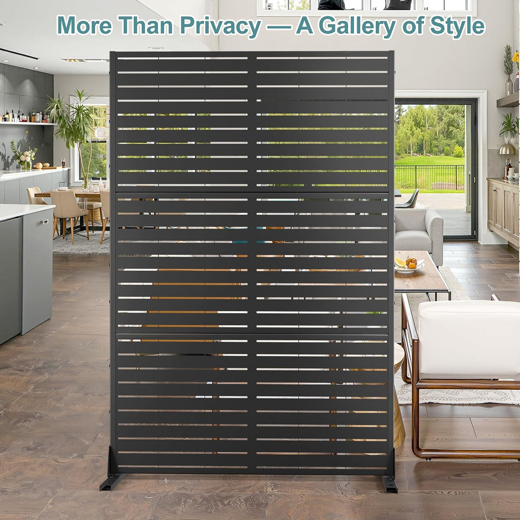 Metal Outdoor Privacy Screen Panels, Black Louvered