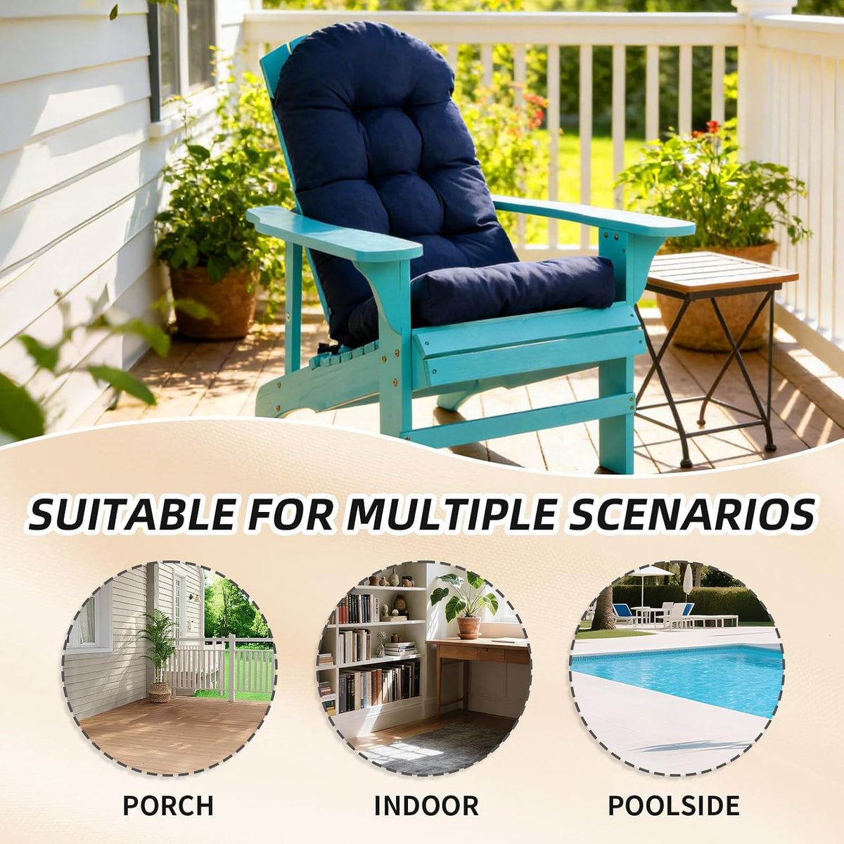 outdoor adirondack chair cushions set of 2, non-slip, side view