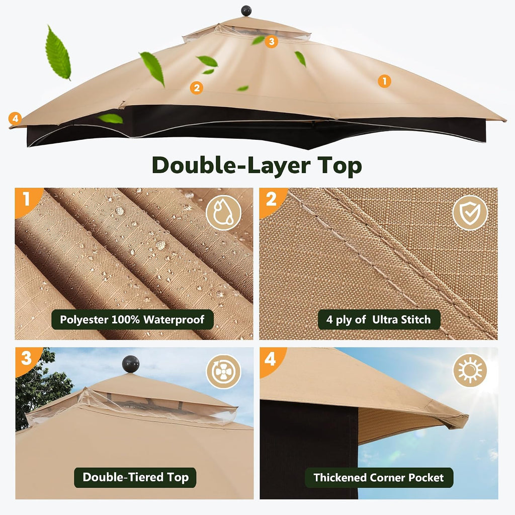 abccanopy riplock gazebo replacement canopy for #gf-12s004b-1, beige, side view