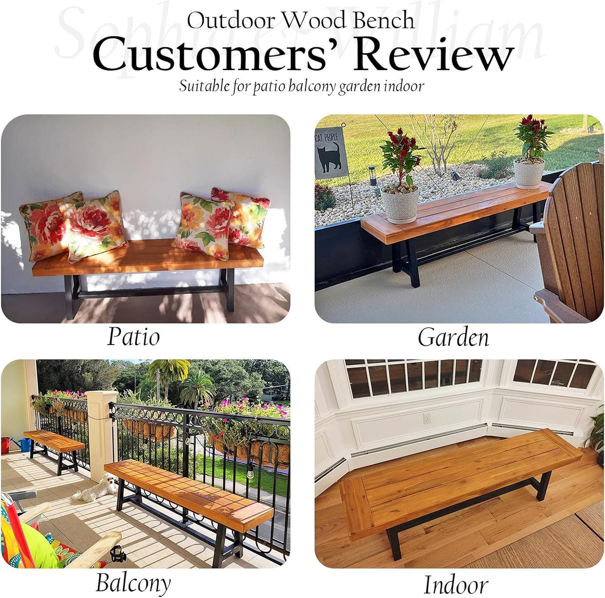Sophia & William 63" Outdoor Wood Bench Weatherproof, Teak Finish, 1 Pack