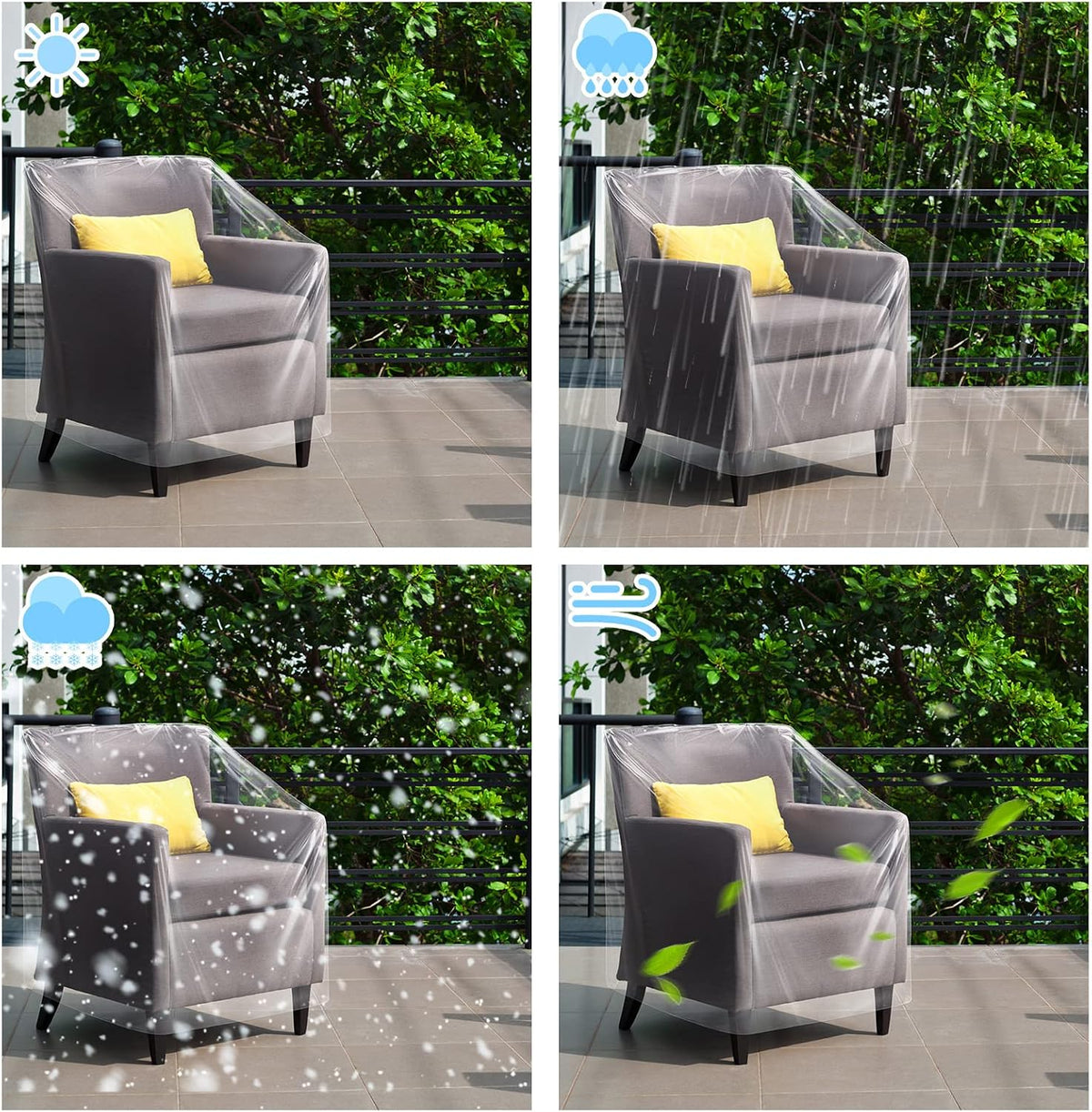 tudomro 8 pcs outdoor clear plastic chair covers, close-up detail