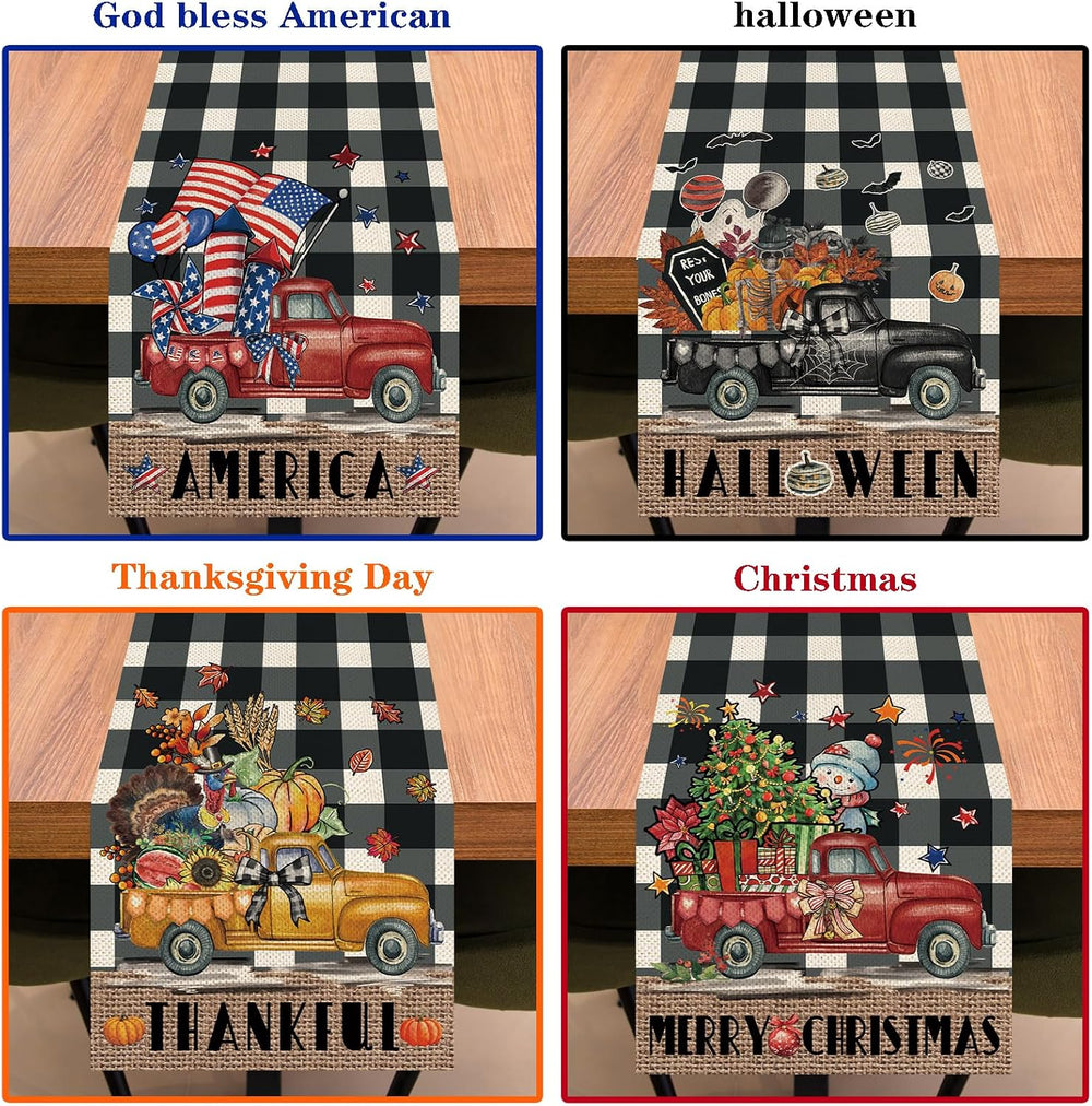 8 Pcs Truck Holiday Table Runners 72 Inches Long, Rustic Truck Fall Winter Ha...
