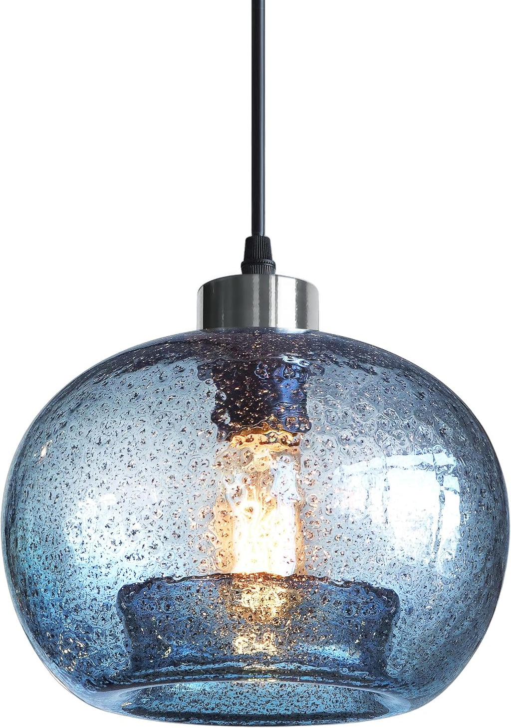 CASAMOTION Blue Pendant Light, Hand Blown Glass,Brushed Nickel, 8.7 Inch