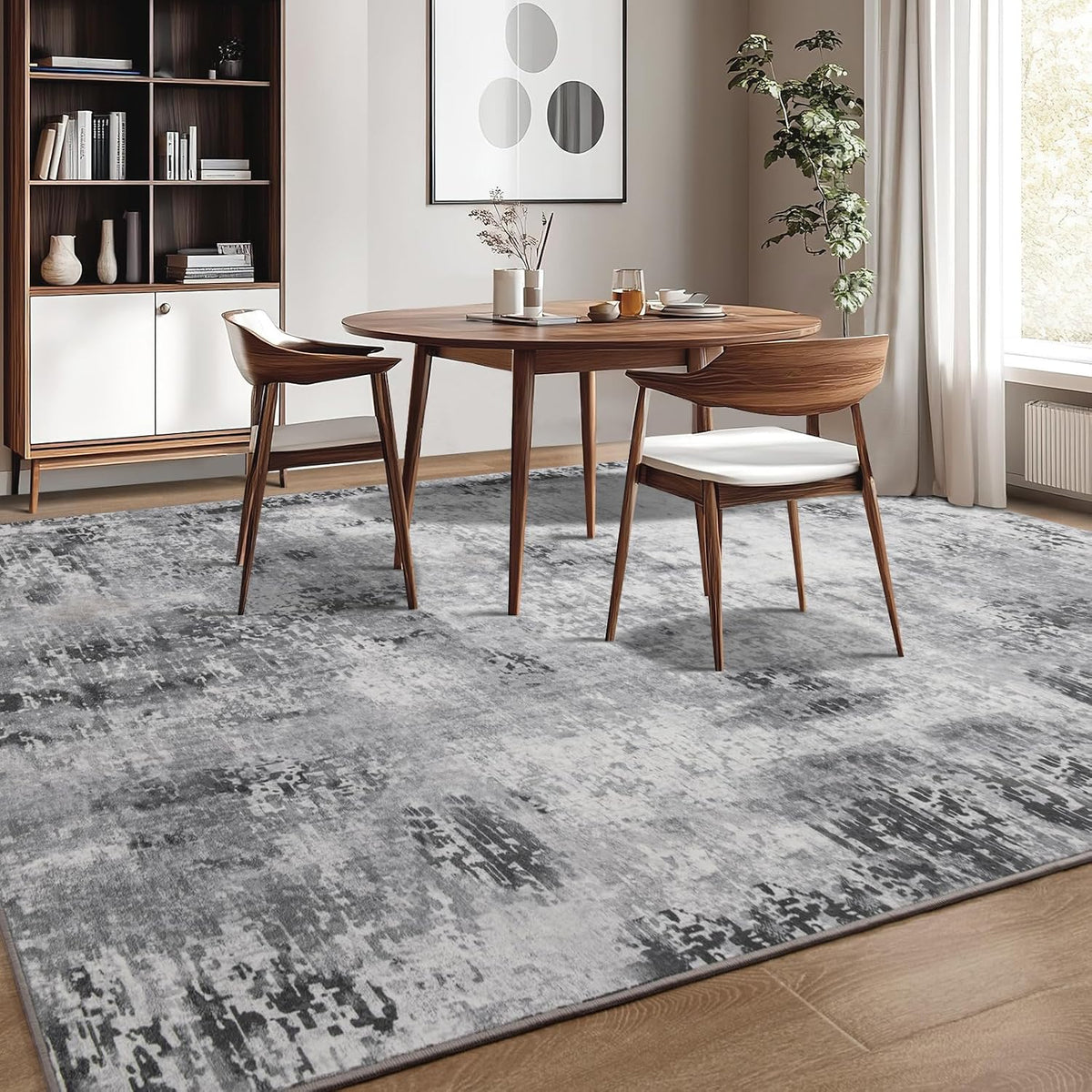 Kelarea Washable Area Rug 6x9, Non-Slip Low Pile Abstract Grey