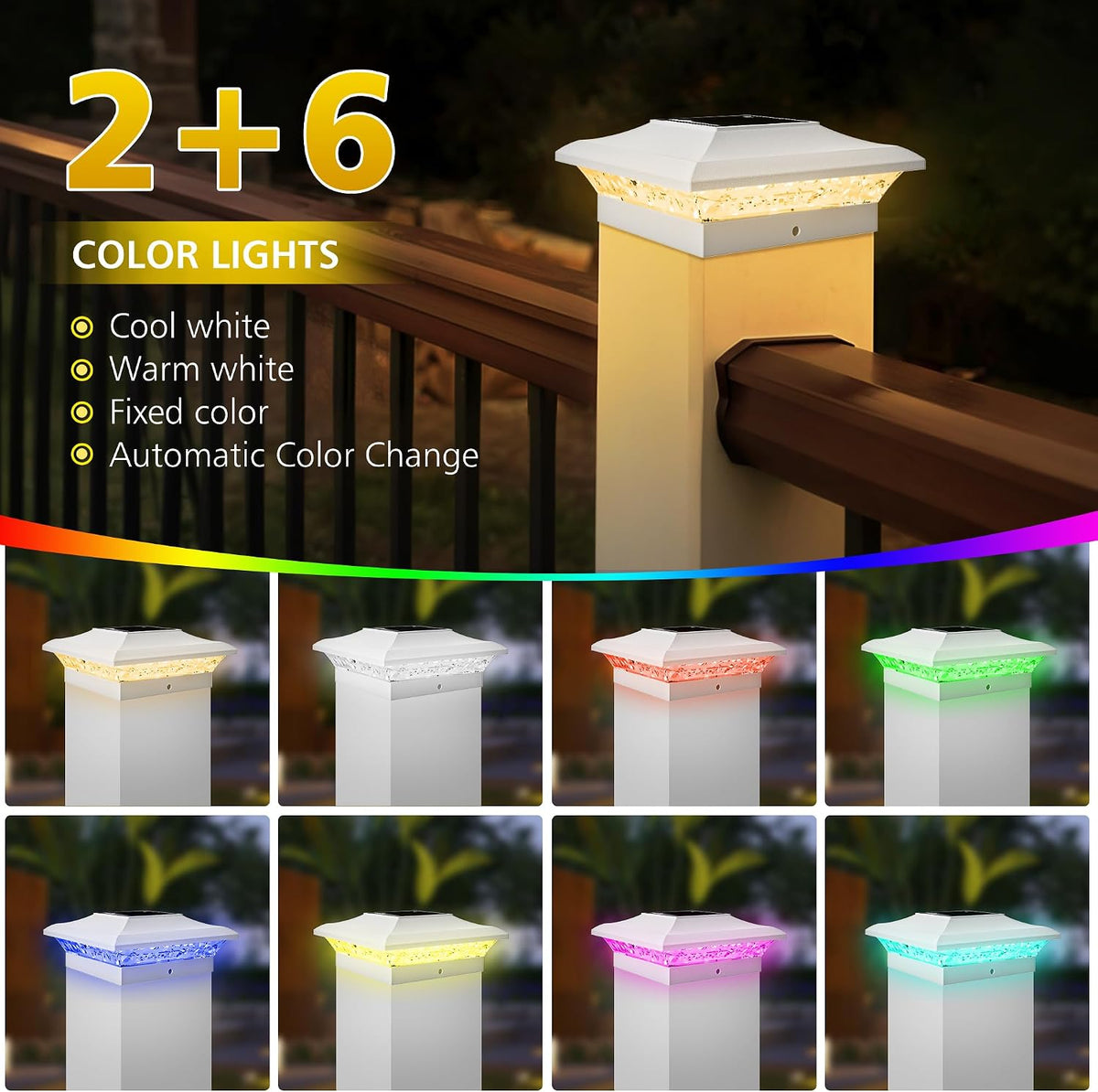 T-SUN 4x4 Solar Post Cap Light White, 12 Pack Solar Post Lights with RGBCW