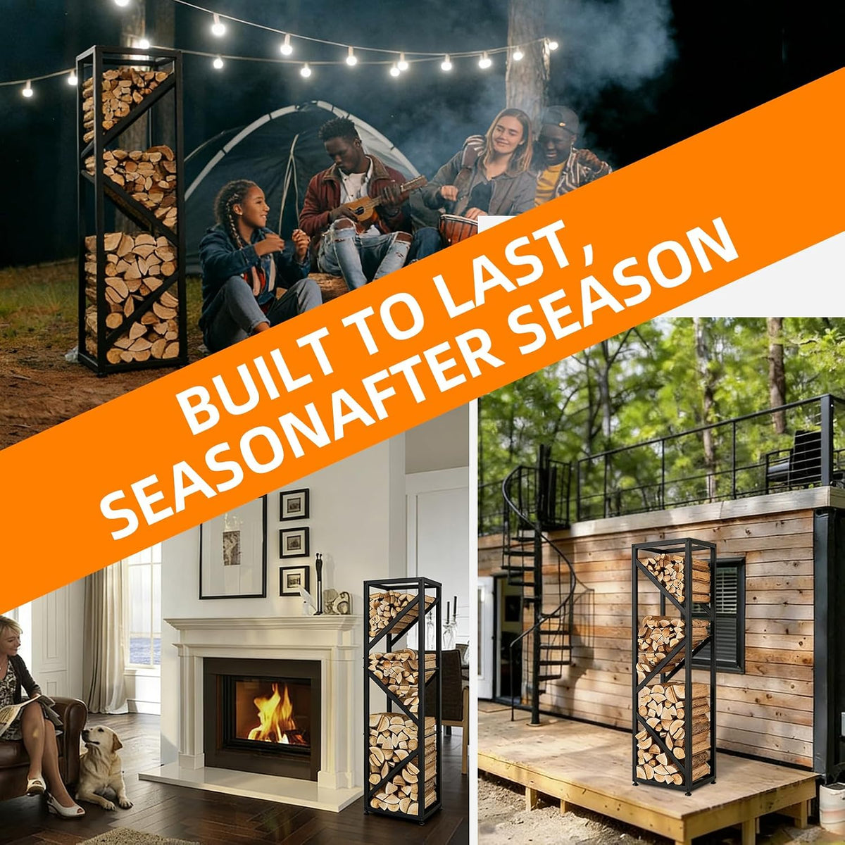 4FT Adjustable Firewood Rack Heavy Duty Metal Log Holder