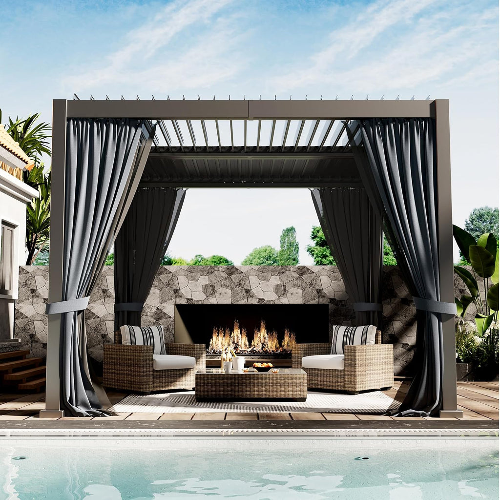 10'x10' Metal Pergola, Outdoor Patio Pergola with Hardtop Roof,Aluminum Pergolas with Curtains,Waterproof Gazebo for Garden,Patio,Gray