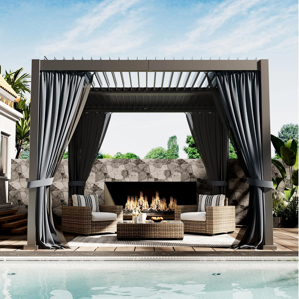 10'x10' Metal Pergola, Outdoor Patio Pergola with Hardtop Roof,Aluminum Pergolas with Curtains,Waterproof Gazebo for Garden,Patio,Gray