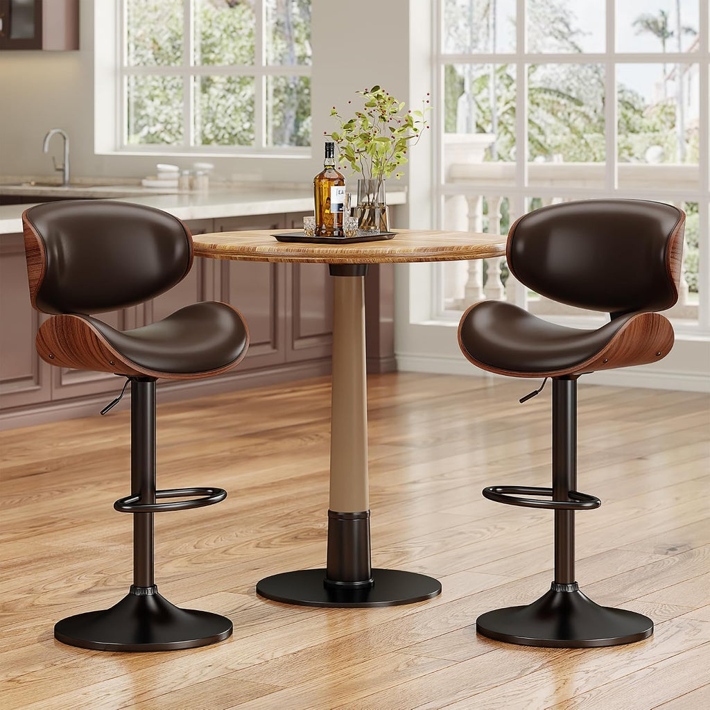 YaFiti Swivel Bar Stools Set of 2, Bar Stools for Kitchen Counter, Brown