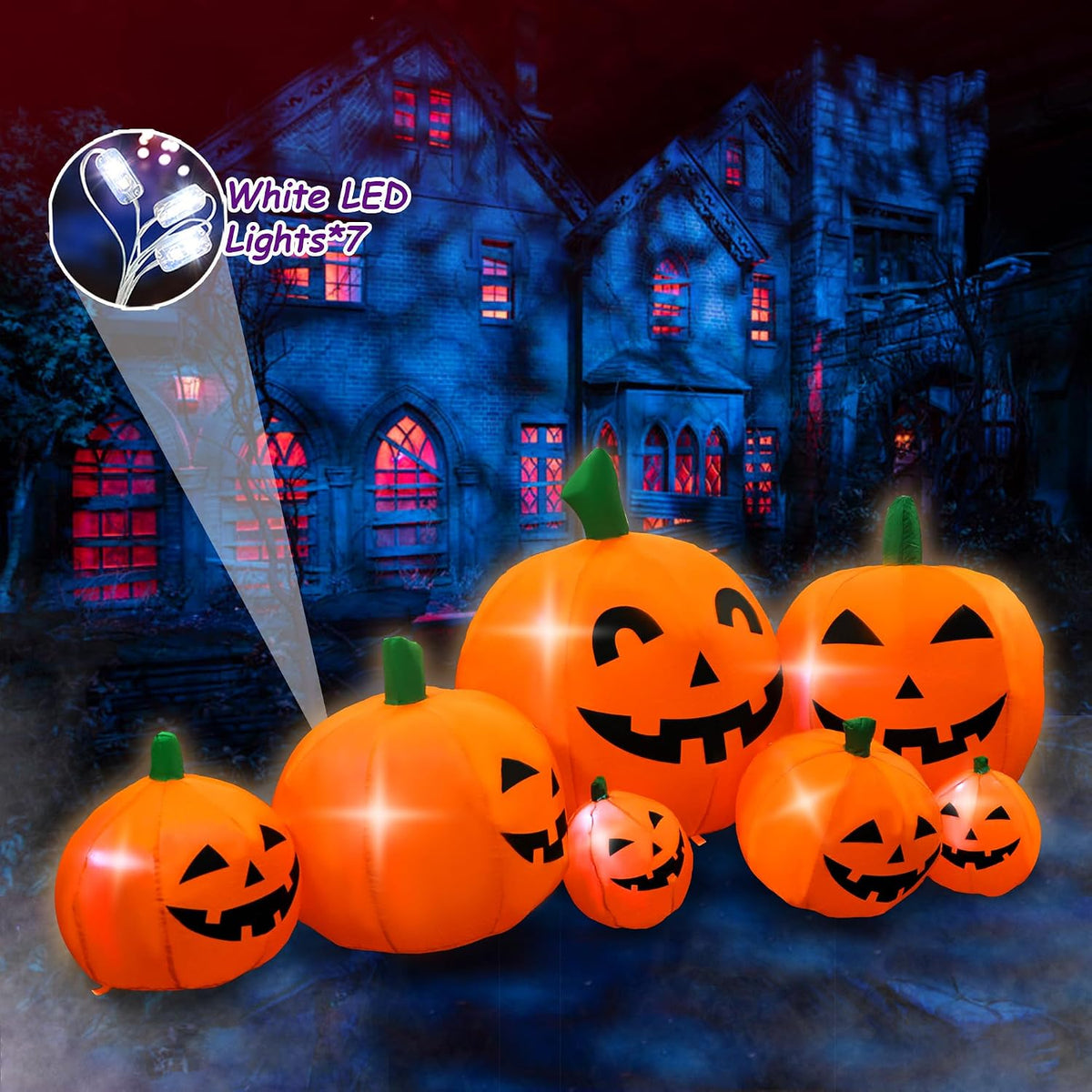 SEASONBLOW 7FT Halloween Inflatable Pumpkin Patch Family Outdoor Decoration