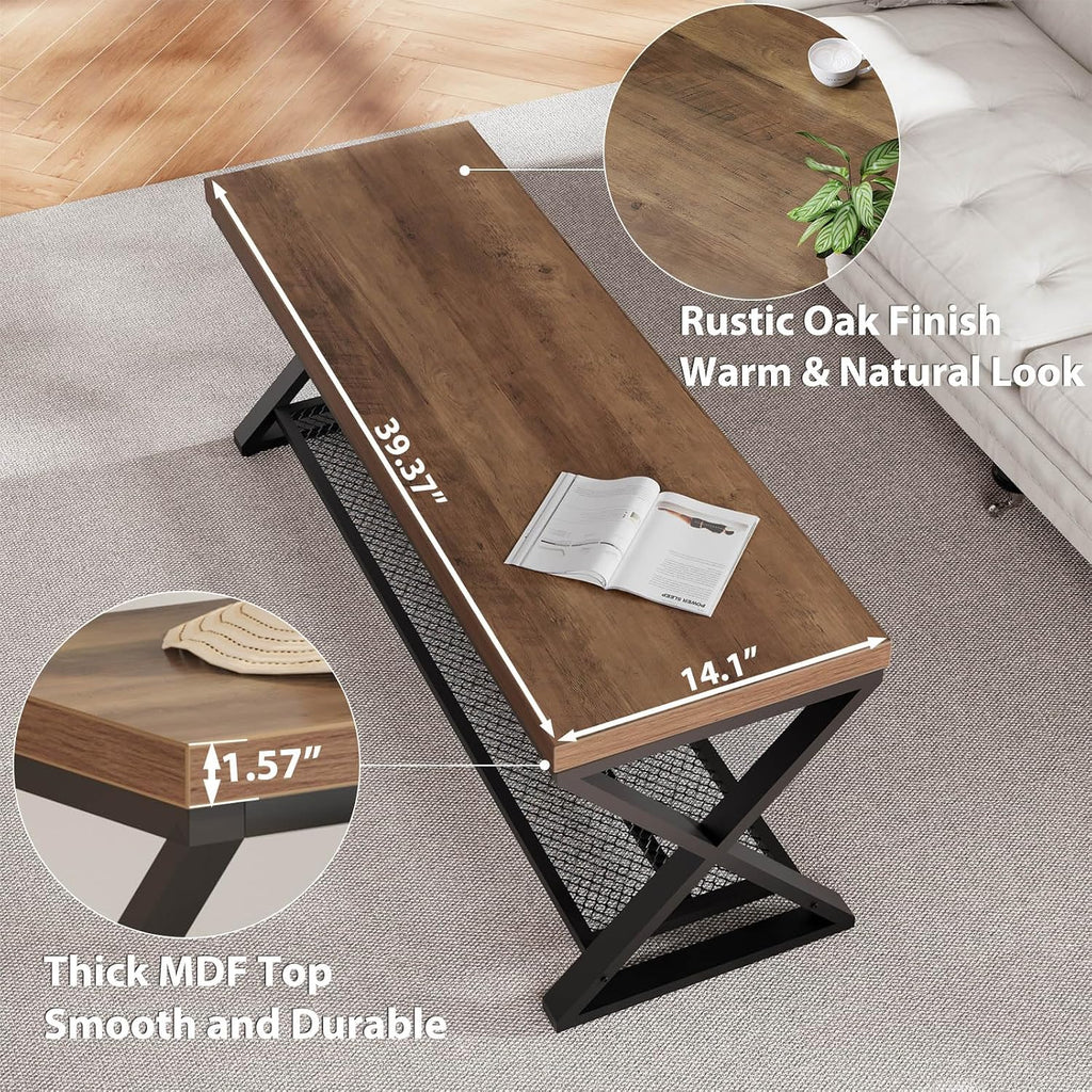 LVB 39” Entryway Shoe Bench with Storage for Foyer Hallway Rustic Oak