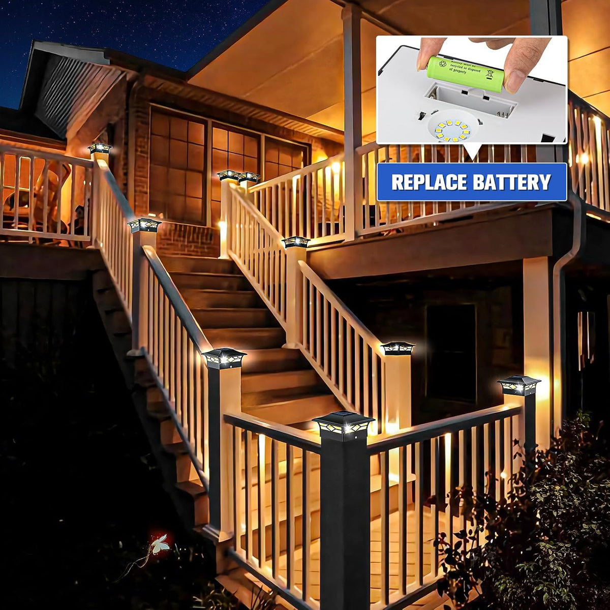 VOLISUN 6Pack Solar Post Cap Lights, 2 Color Modes Deck Lights, Black