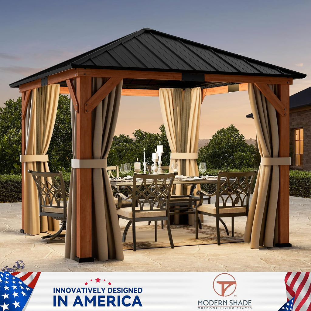Modern Shade Permanent Wood Gazebo 10x10 with Galvanized Steel Roof