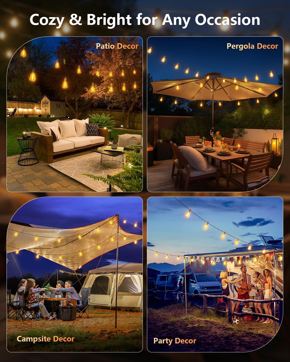 brightown 100ft solar string lights outdoor, 31+2 shatterproof on a desk or shelf
