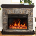 PUKAMI Electric Fireplace with Mantel, Realistic Stone Finish Freestanding Heater TV Stand, 3D Log Flame Effect with Remote Control, 750W/1500W