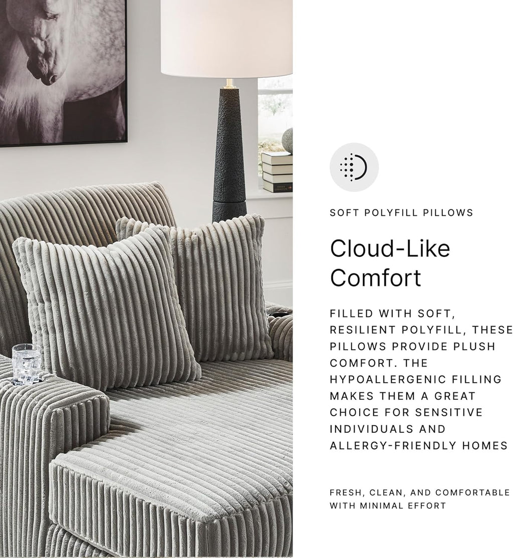 Signature Design by Ashley Lindyn Casual Chaise Lounge Chair Indoor, Oversized No Assembly with Reversible Cushions, USB Port & Cup Holders, Gray, 51" W x 64" D