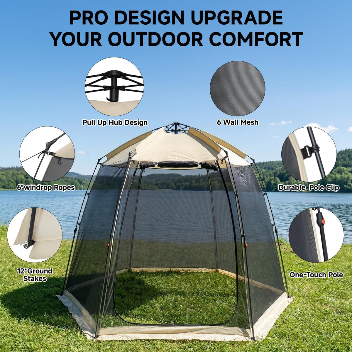Alvantor® Screen House Gazebo, 4-6 Person Pop Up Screen Tent, Instant Screen Room with Carry Bag, Outdoor Mosquito Tent Camping, Sun Shade Shelter for Patio, Garden, Backyard, Deck 10 x 10 x 7 FT