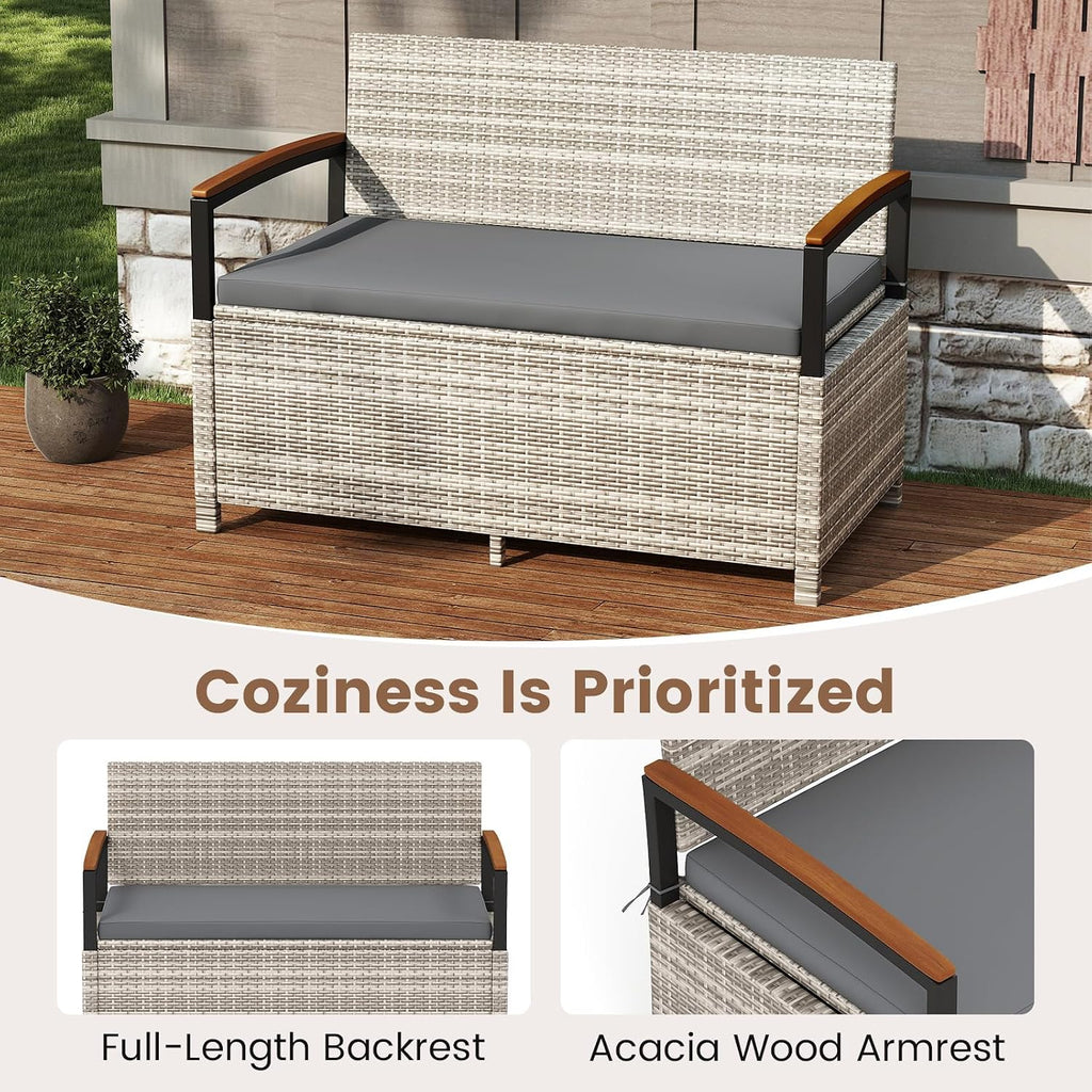 RELAX4LIFE Wicker Outdoor Storage Bench, Rattan Deck Box