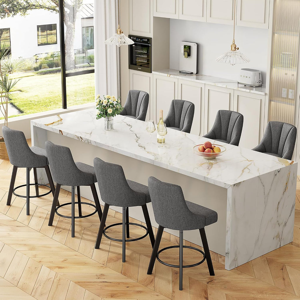 YaFiti 24" Swivel Counter Height Bar Stools Set of 8, Dark Gray