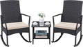 Greesum 3 Pieces Patio Furniture Set Outdoor Wicker Rocking Chairs,Beige