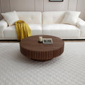 Round Coffee Table with Fluted Design, Walnut