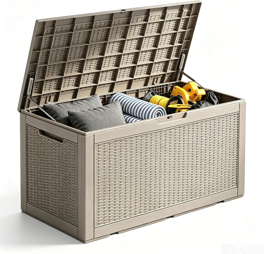 120 Gallon Deck Box,Lockable Outdoor Storage Box Gas Lift,Waterproof Grey