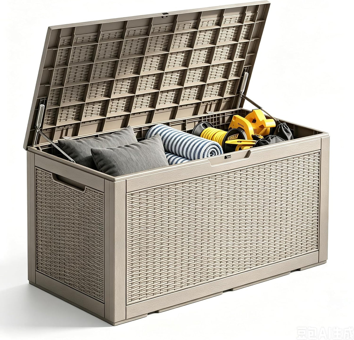 120 Gallon Deck Box,Lockable Outdoor Storage Box Gas Lift,Waterproof Grey