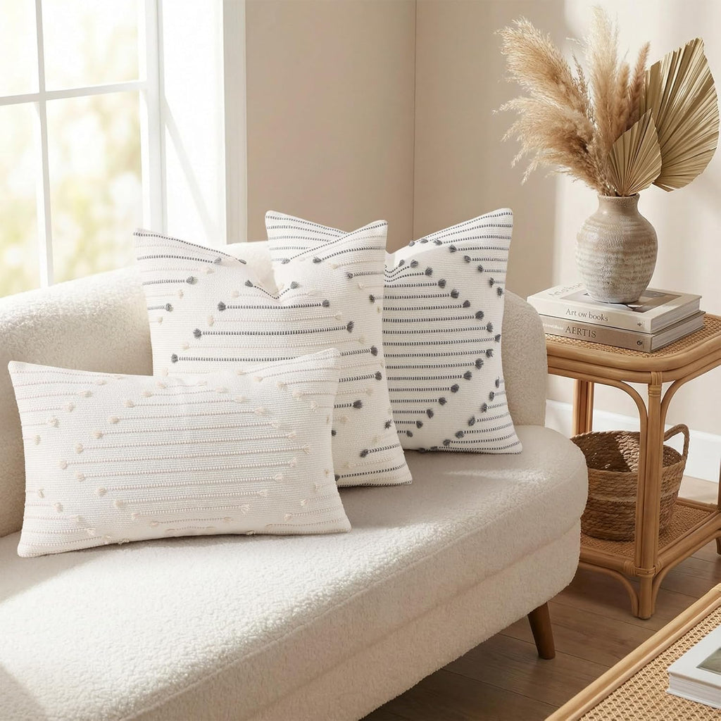 Mecatny Boho Outdoor Throw Pillow Covers 20x20 Set of 2 Beige & Cream White