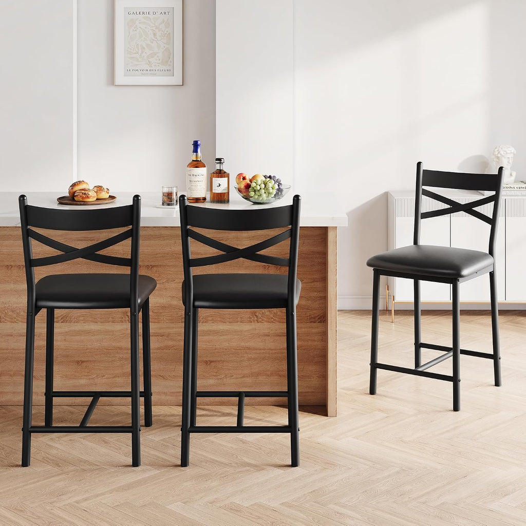 IDEALHOUSE 26" Bar Stools Set of 2, Counter Height Barstools with Back,Black