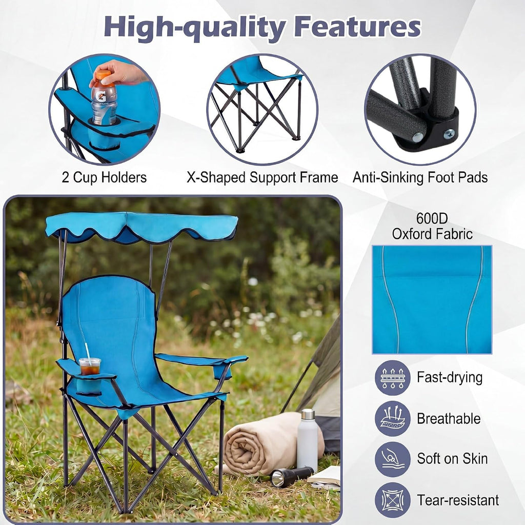 gymax camping chair, folding outdoor lawn chair with, side view