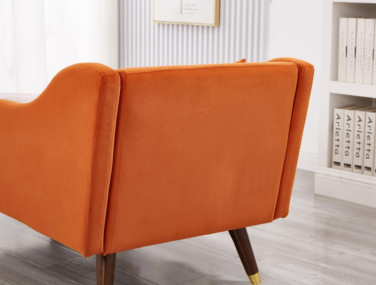 Bellemave Chaise Lounge Indoor, Velvet Upholstered Lounge Chair with Pillow, Solid Wood Legs Modern Chaise Lounge Chair for Living Room Bedroom Office (Orange)