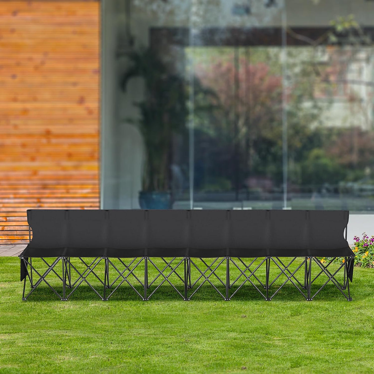 VEVOR Portable Folding Bench, 8 Seats Foldable Sideline Bench, Outdoor Camping Chair with Carry Bag & Backrest, Team Sport Sideline Bench for Football Fishing, No Assembly Instant Seating, Black