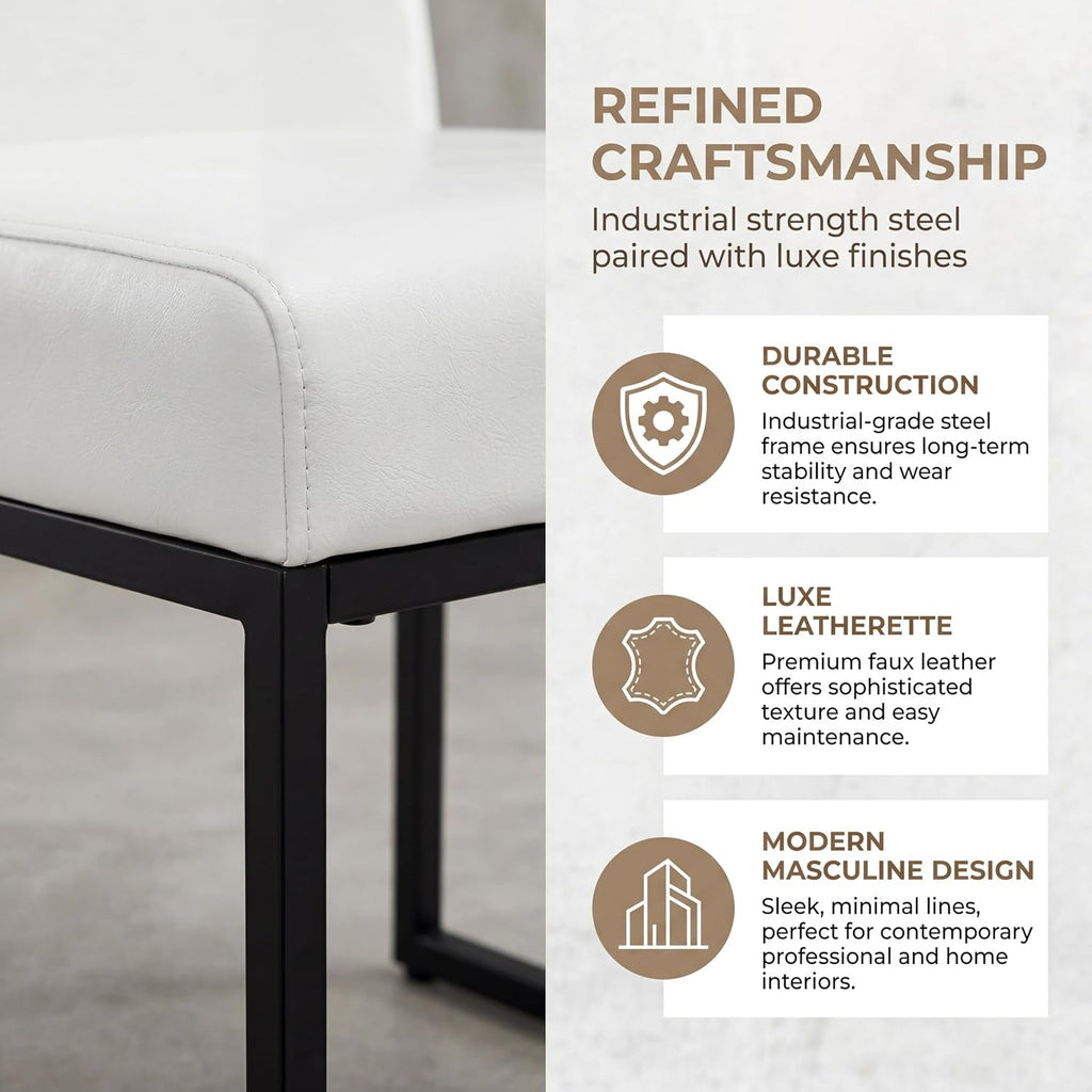 HNY Modern Dining Chairs Set of 6, Upholstered Leather Dining Room Chairs with Ergonomic Back & Metal Frame for Home, Kitchen, Apartment, White