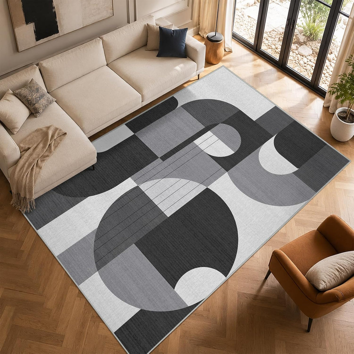9x12 Black and White Geometric Modern Area Rug for Living Room Bedroom Abstract Large Rug Machine Washable Non-Slip Carpet for Dining Room Office