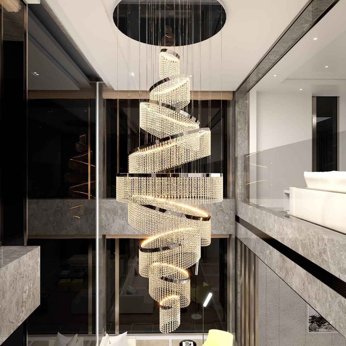 Flashing God H120'' Large 9-Tier Crystal Chandelier for High Ceiling Modern K9 Crystal Raindrop Chandeliers Lighting Staircase Chandelier Lighting Foyer Villa LED Dimmable 2700-6000K