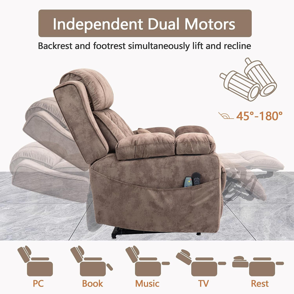 FUNECORP Big Man Power Lay Flat Lift Recliner Chair,Tan