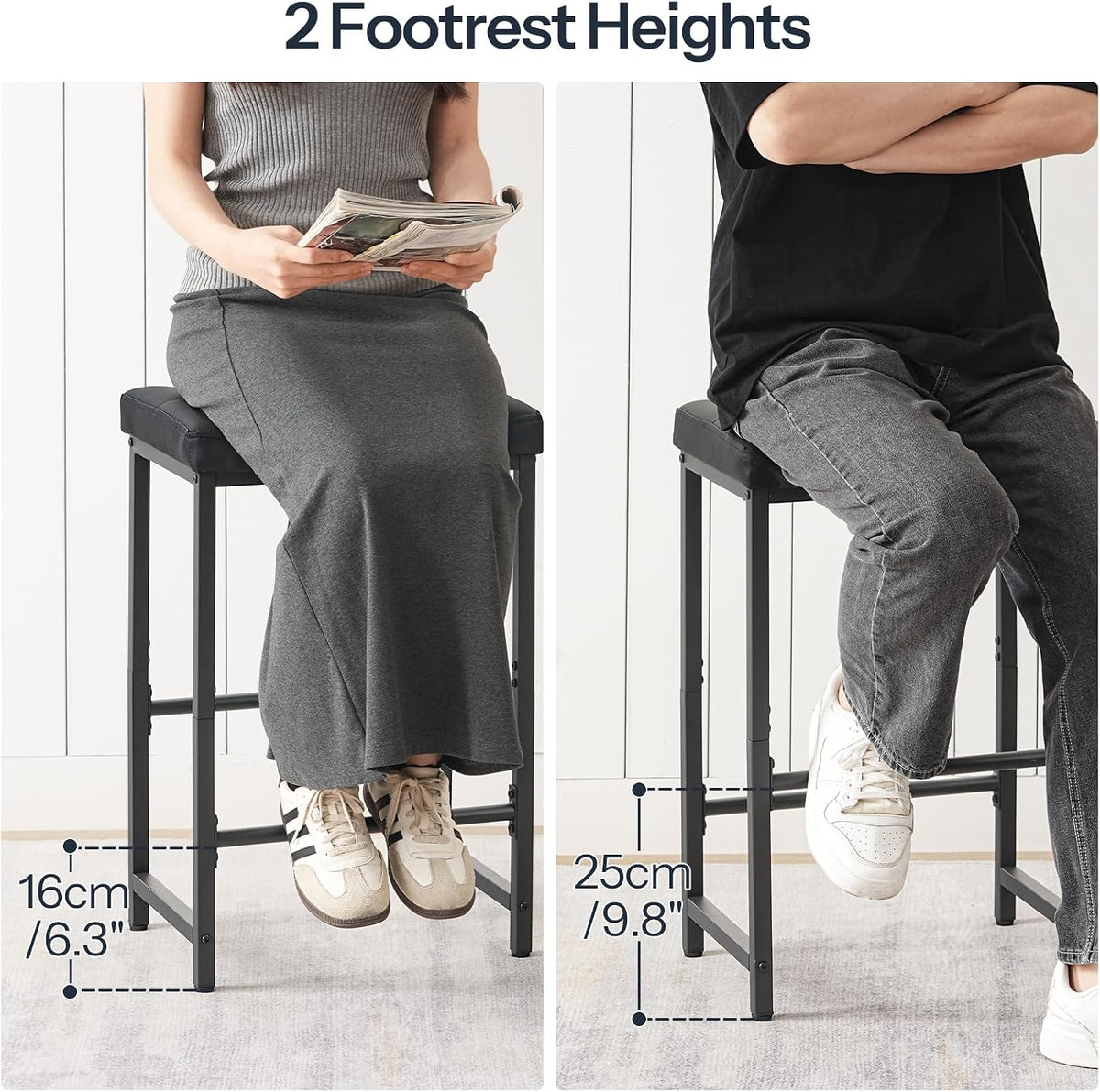 HOOBRO Bar Stools,25.4" Saddle Stools with PU Upholstery, Counter Height Stools with Footrest, Kitchen Breakfast Chairs, for Dining Room, Cafe, Bar, Black BB23BY01