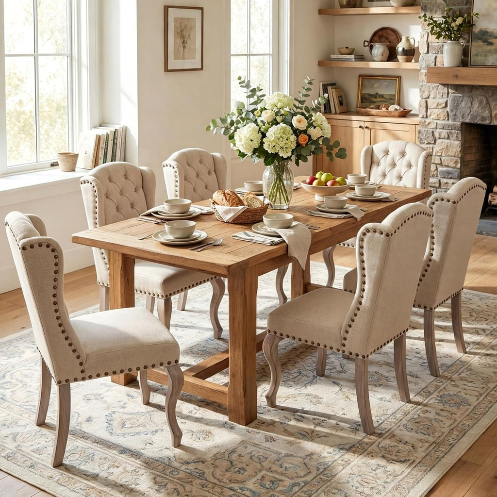 chairus Tufted Upholstered Parsons Dining Chairs Set of 6, Beige